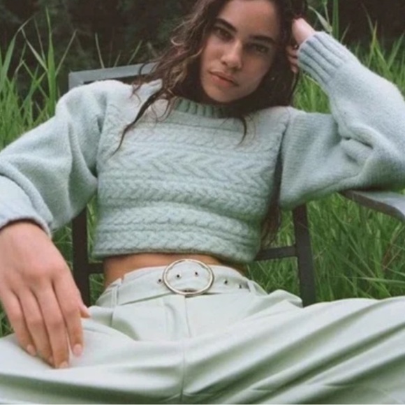 For Love & Lemons Mint Green Cable Knit Sweater - Picture 2 of 6